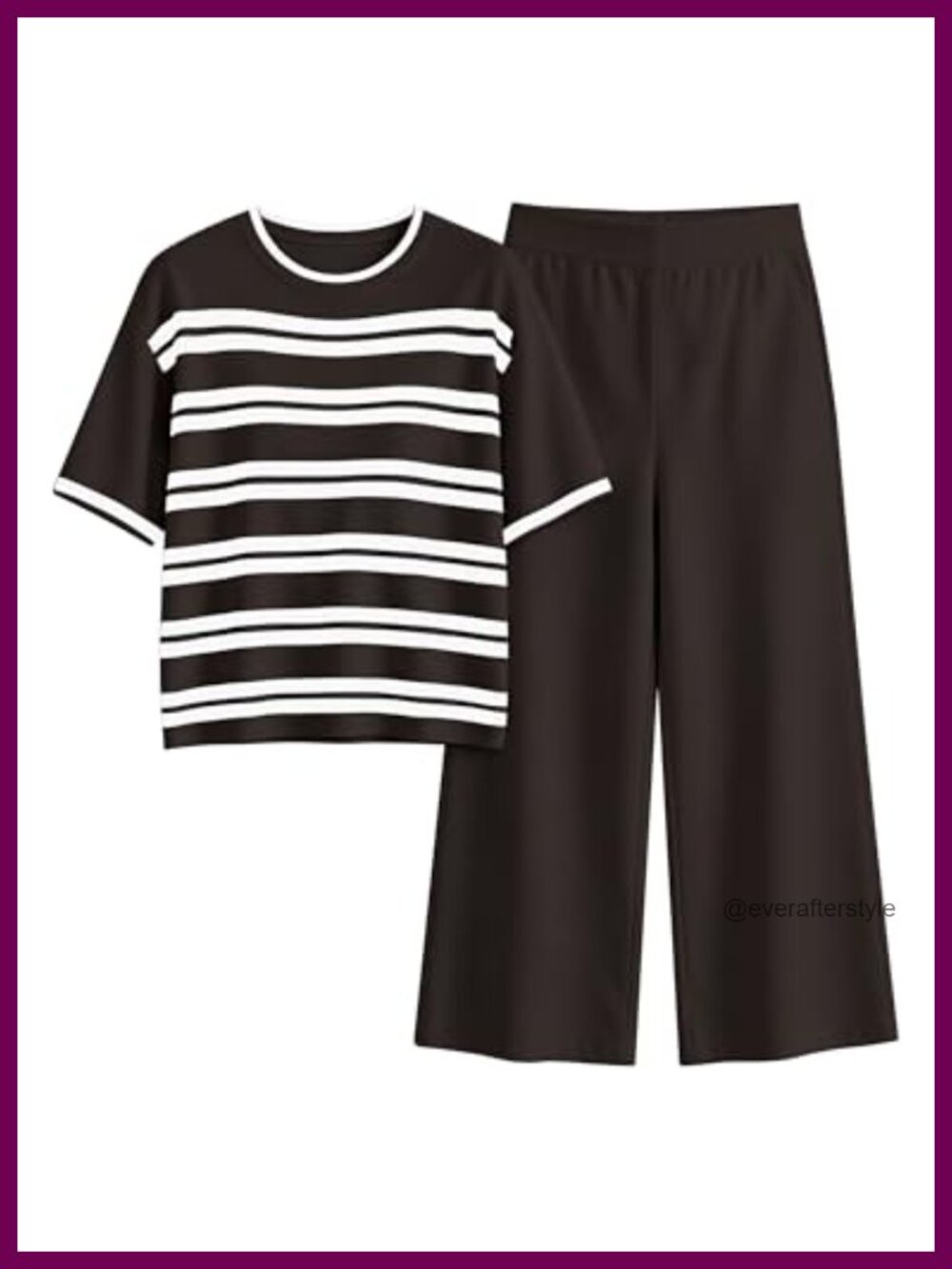 Women Striped Knit 2 Piece Short Sleeve Wide Leg Outfit Set